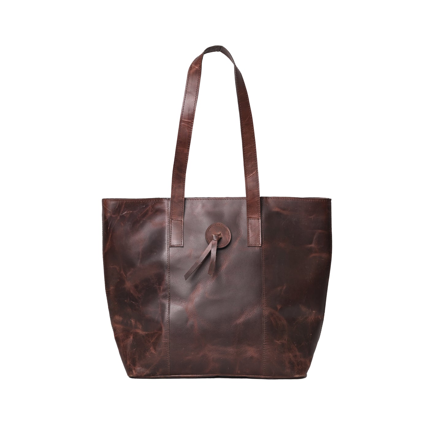 REONNDARLING Genuine Leather Crunch Brown Color Tote with Flower For Women's