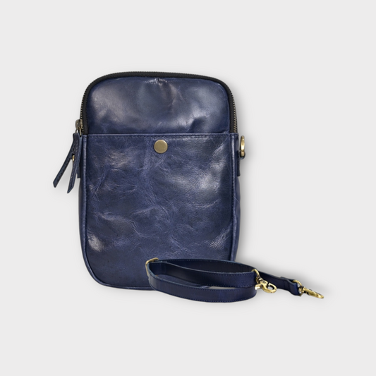 Genuine Leather Blue Color Sling Bag/Side Bag For Traveler Small Bag For Unisex & Students.